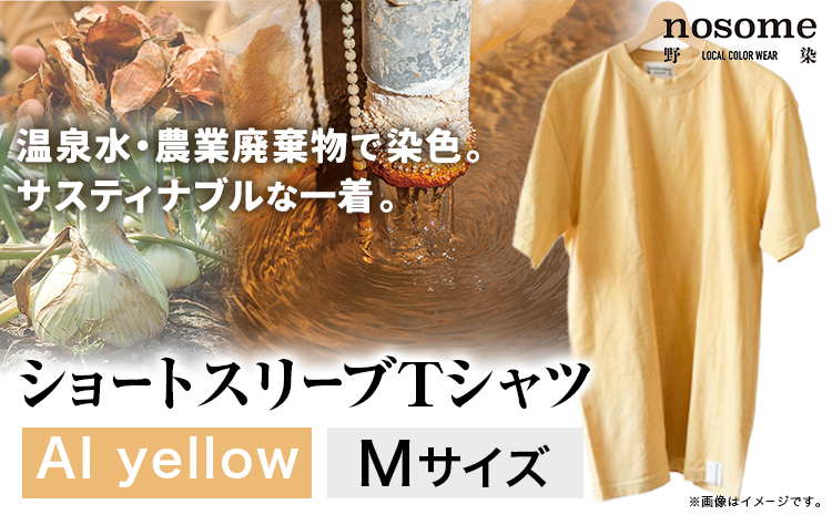 野の色を着る。温泉水・農業廃棄物で染色したショートスリーブＴシャツ AI yellow【サイズ：M】 合同会社nosome《90日以内に順次出荷(土日祝除く)》 送料無料 服 ファッション インナー ギフト レディース メンズ 北海道 本別町 染め 染色 草木染め