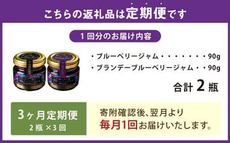 【3ヶ月定期便】きび糖 仕込みの ブルーベリー ジャム 2種 セット 各90g×1瓶 ブルーベリー ジャム 瓶詰め 瓶 