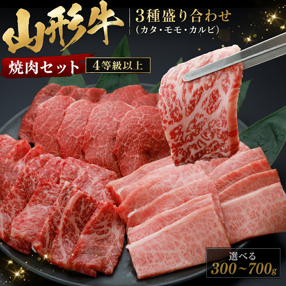 【ふるさと納税】 山形牛 焼肉セット 3種盛合わせ 選べる300g/450g/700g（肩、もも、カルビ ）4等級以上 産地直送 焼肉 ブランド牛 銘柄牛 山形牛 牛肉 精肉 牛肉 セット 詰め合わせ BBQ ふるさと納税 焼肉 ふるさと納税 牛肉 山形県産 肉 山形県 新庄市