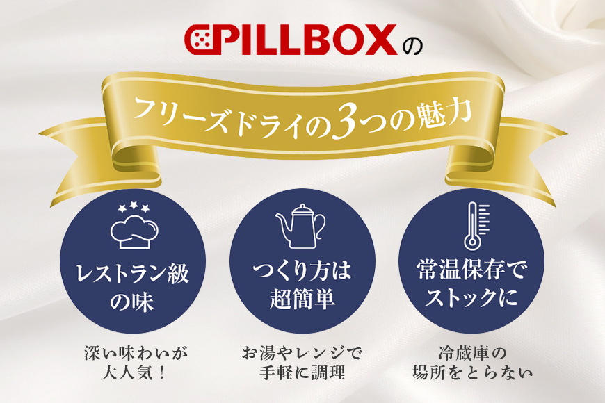 PILLBOX ピルボックス 高級フリーズドライ洋食ギフトセット 計10包入り オニオングラタンスープ5包 トリュフリゾット5包 フリーズドライ 即席 保存食 インスタント 玉ねぎ パルメザンチーズ 