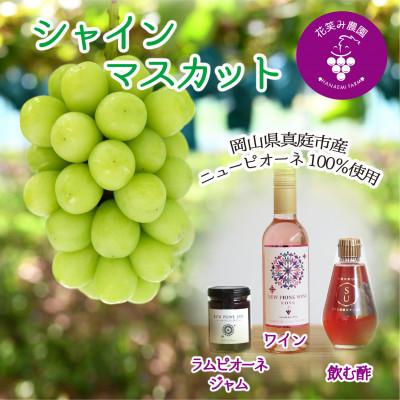 ふるさと納税 真庭市 岡山　花笑み農園『シャイン&amp;ラムピオーネジャム&amp;ワイン&amp;飲む酢』S-JWN