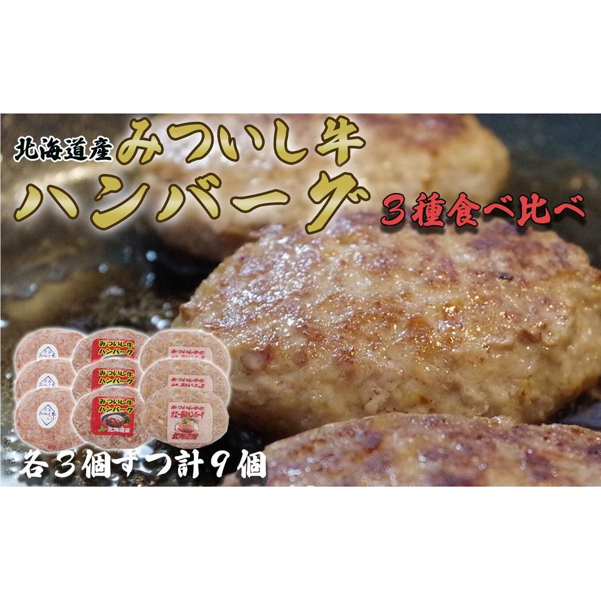 北海道産 黒毛和牛 みついし牛 ハンバーグ 3種 計 900g ( 100g × 各 3個 ) セット ( ホエー豚 道産豚 )