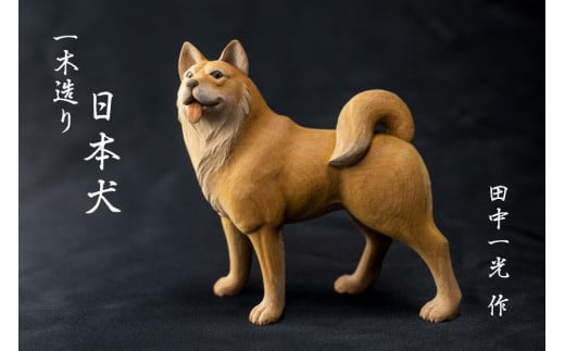 一木造り彫刻 日本犬 伝統工芸 工芸品 木彫り 彫刻 木製 職人 像 置物[Q701] Q701