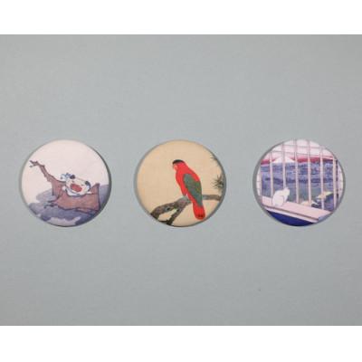 ふるさと納税 和泉市 和泉市久保惣記念美術館オリジナル缶バッジ　3点セット(日本画)