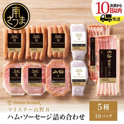 ふるさと納税 南さつま市 【マイスター山野井】ハム・ソーセージ 5種 詰合せ 計10P  ギフト 贈答 冷蔵