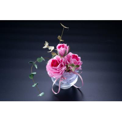 ふるさと納税 村上市 【繭玉から生まれる花 まゆ花(シルクフラワー)】まゆ花アレンジメント バラ3本・ユーカリリーフ4本