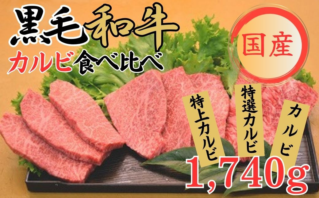 
            球磨牛　くまもと黒毛和牛カルビ(計1,740g) 食べ比べセット
          