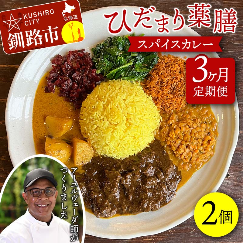 【ふるさと納税】【3ヶ月連続定期便】 ひだまり薬膳スパイスカレー 2個 冷凍 薬膳 スパイスカレー カレー スパイス デトックス 保存食 ジビエ 低糖質 ターメリックライス F4F-4365
