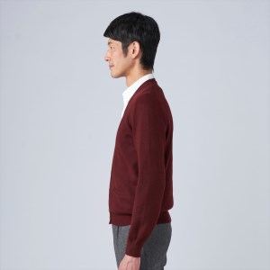 日本製 カシミヤ100% カーディガン ワイン Lサイズ [2643]