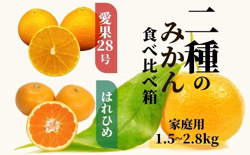 
                  【2026年12月頃から順次発送】 二種のみかん食べ比べ箱 約1.5kg / 約2.8kg 【愛果28号・はれひめ】家庭用 | 食べくらべ 愛媛 みかん 詰め合わせ 蜜柑 柑橘 果物 くだもの フルーツ お取り寄せ グルメ 期間限定 数量限定 人気 おすすめ 愛媛県 松山市
                