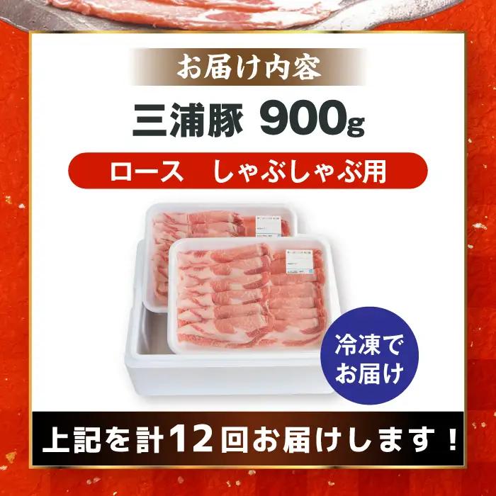 【12回定期便】 三浦豚 豚肉 ロース900ｇ（しゃぶしゃぶ用） / 恵那市 / あづま精肉店 [AUDL017]