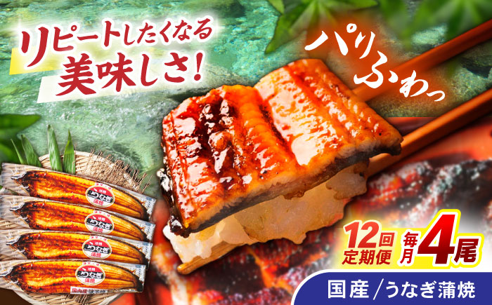 【12回定期便】【諌早淡水】うなぎ蒲焼4尾 / うなぎ ウナギ 鰻 国産うなぎ 国産鰻 蒲焼き 蒲焼 かばやき うな重 うな丼 / 諌早市 / 諌早淡水株式会社 [AHAT035] 30万 300000