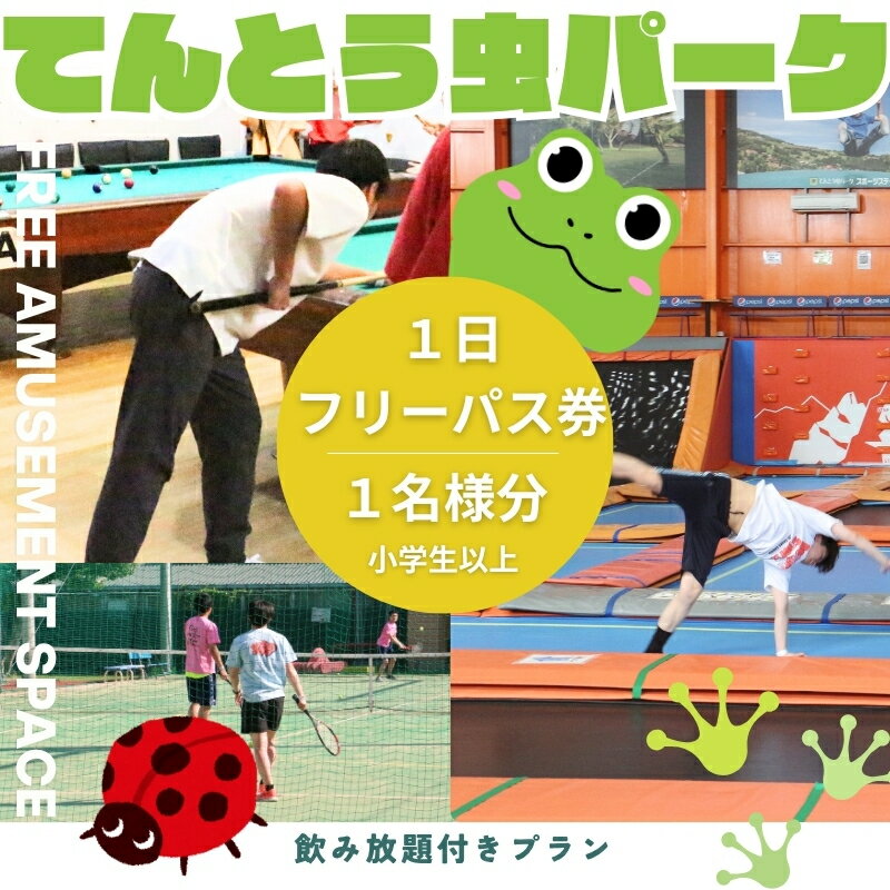 【ふるさと納税】てんとう虫パーク 河内長野店 1日フリーパスご招待券（小学生以上1名様分）｜トランポリン・クライミング・バドミントン・カラオケ・ゲームなど遊び放題！ソフトドリンク飲み放題付き お子様に大人気！屋内施設 レジャー体験型チケット