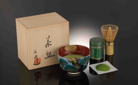 海鋒作清水焼抹茶碗セット(春香の昔40g 抹茶碗 茶せん)京都 宇治抹茶