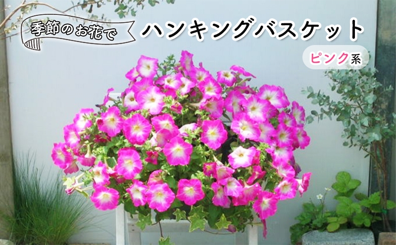 
                  季節のお花でハンキングバスケット（ピンク系）
                