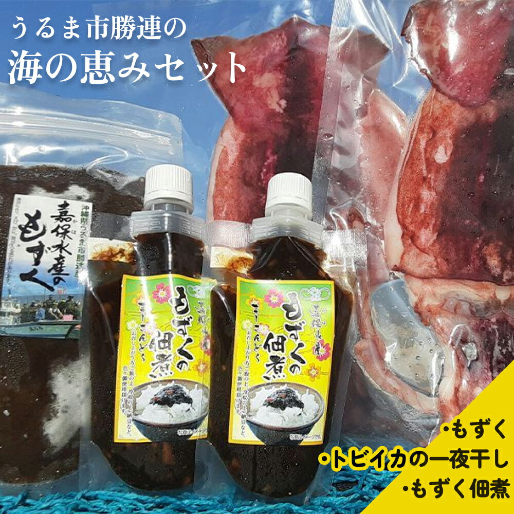 【ふるさと納税】うるま市勝連の海の恵みセット【もずく・トビイカの一夜干し・もずく佃煮】【嘉保水産】もずく　塩漬け　佃煮　干しイカ　セット　海藻　沖縄　勝連　うるま市　ふるさと納税