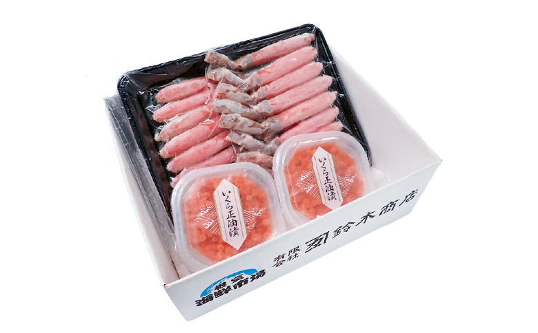 根室海鮮市場＜直送＞お刺身OK！生ずわいがに棒肉ポーション400g(9～16本)、いくら醤油漬け(鮭卵)70g×2P(計140g) B-28104