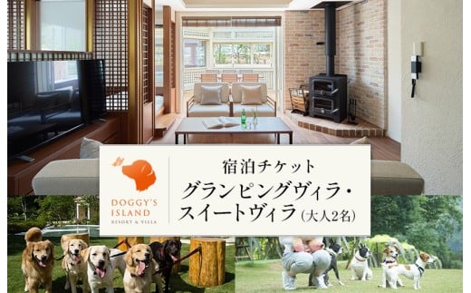 【 愛犬と泊まれる 】【 ドギーズアイランド 宿泊チケット】 グランピングヴィラ スイートヴィラ 1泊朝食付き ペア宿泊券 大人2名＋愛犬1頭  リゾート ホテル  ペア ドッグラン利用可 千葉県八街市 観光 旅行 チケット ギフト プレゼント 宿泊券  宿泊 ペット 犬 旅行 八街市 旅行券 食事付き 観光