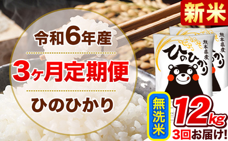 【3ヵ月定期便】 無洗米 ひのひかり 定期便 12kg 6kg×2袋《お申込み翌月から出荷開始》 熊本県産 精米 ひの 米 こめ ヒノヒカリ コメ お米