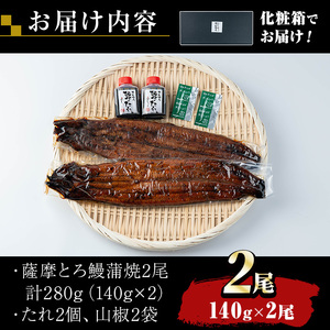 K-040 薩摩とろ鰻蒲焼(計280g：140g×2尾)【株式会社志】