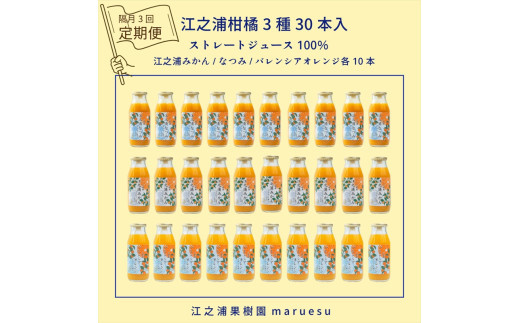 【定期便（2カ月ごと全3回）】 小田原産江之浦みかんジュース３種のみくらべ３０本セット うんしゅう・なつみ・バレンシアオレンジ１００％ストレートジュース１８０ml各１０本合計３０本 142069_GJ107