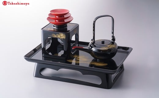 輪島塗〈塩安漆器工房〉舟掛 研二 屠蘇器 黒呂色「風の松」［髙島屋選定品］