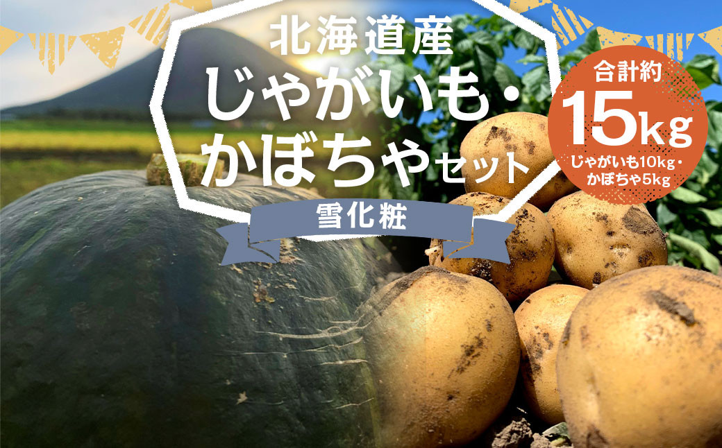 
            北海道産 じゃがいも 男爵 M～2Lサイズ混載 約10kg かぼちゃ 雪化粧 約5kg（2～5玉） セット 各1箱 合計約15kg 2箱 山田農場 ジャガイモ 芋 いも イモ 冬至 南瓜 カボチャ 国産 【2025年10月上旬-10月下旬迄発送予定】
          