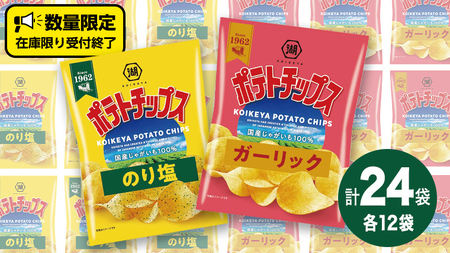 【12/21入金確認分まで年内お届け】湖池屋 ポテトチップス 2種類アソート （のり塩・ガーリック）（各12袋・計24袋）