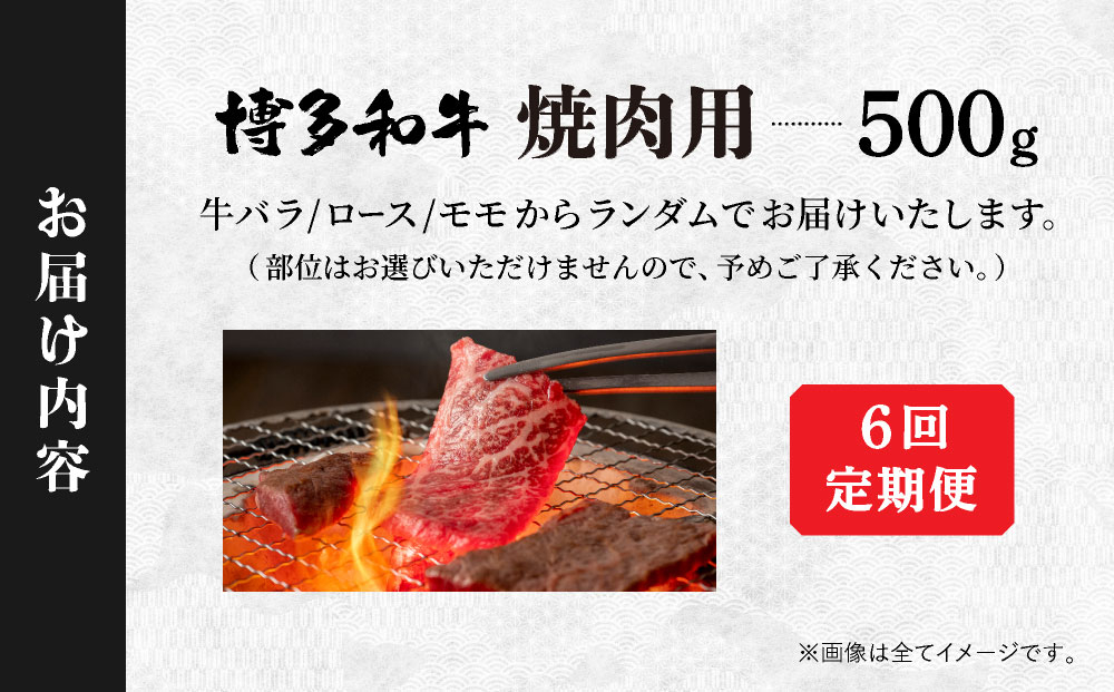 ＜定期便・全6回＞【和牛の焼肉セット！】博多和牛 焼肉用 500g 牛肉 肉  焼肉 国産 黒毛和牛