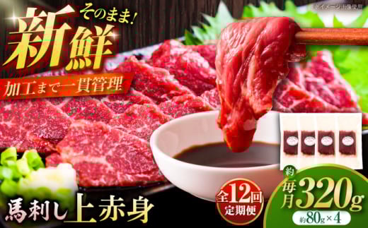 【全12回定期便】フジチク ふじ 馬刺し 上赤身 4個 セット 計約320g / ばさし 熊本県 菊陽町 にく 肉 バサシ あかみ 新鮮  うま 旨  ウマ タレ 特製【株式会社フジチク】 [BHAD092]