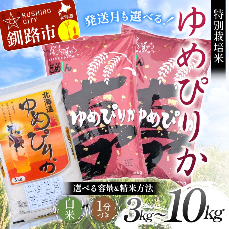 【ふるさと納税】【選べる容量・種類・発送月】【令和7年度産】【新米】北海道産 特別栽培米ゆめぴりか（3kg／5kg／10kg） 白米 1分づき 北海道産 米 コメ こめ お米 白米 玄米 F4F-9233var