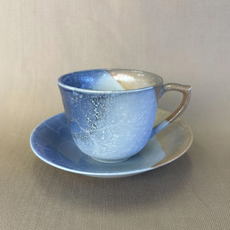 【ふるさと納税】【おうちで陶炎祭】 燻し銀彩焼コーヒーカップ＆ソーサ— 「谷口将海」作【笠間焼】