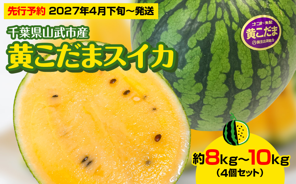 【先行予約・2027年4月下旬～発送】千葉県山武市産の黄こだまスイカ約８㎏～10㎏（4個セット）　 SMDC001