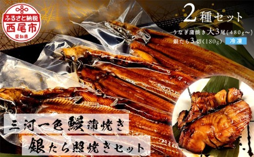 
                  三河一色鰻(大サイズ)蒲焼き3尾+銀たら照焼き3切れセット うなぎ 銀鱈・F026
                