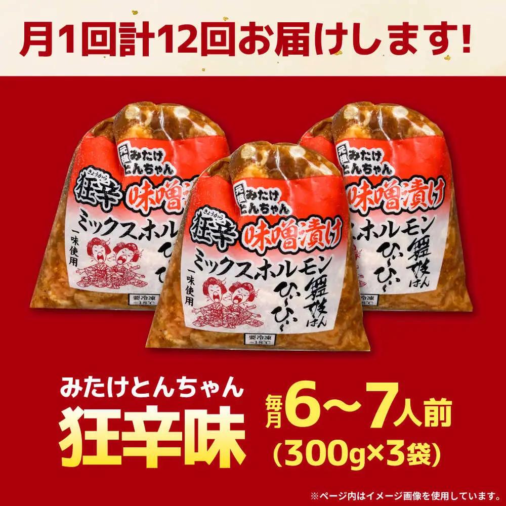 【12回定期便】 「元祖みたけとんちゃん」 狂辛 味噌漬け ミックスホルモン 3袋 [AVAA069]つまみ 定期