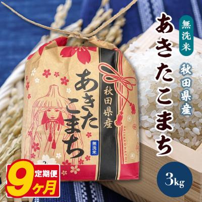 ふるさと納税 八郎潟町 【毎月定期便】あきたこまち 3kg×1袋【無洗米(精米)】 秋田県産全9回