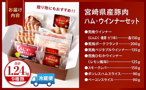 宮崎県産豚肉ハム・ウインナーセット（合計1.24kg 9種類）