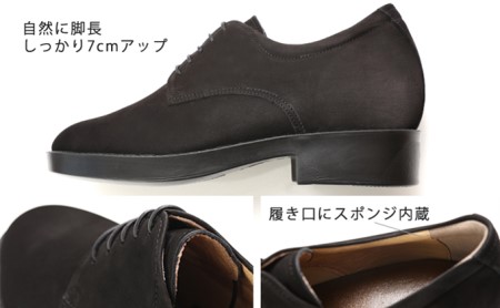 ビジネスシューズ 本革 革靴 牛革ヌバック 紳士靴 カジュアル 7cmアップ シークレットシューズ No.237 ブラック 雑貨 日用品  BN002 24.0cm