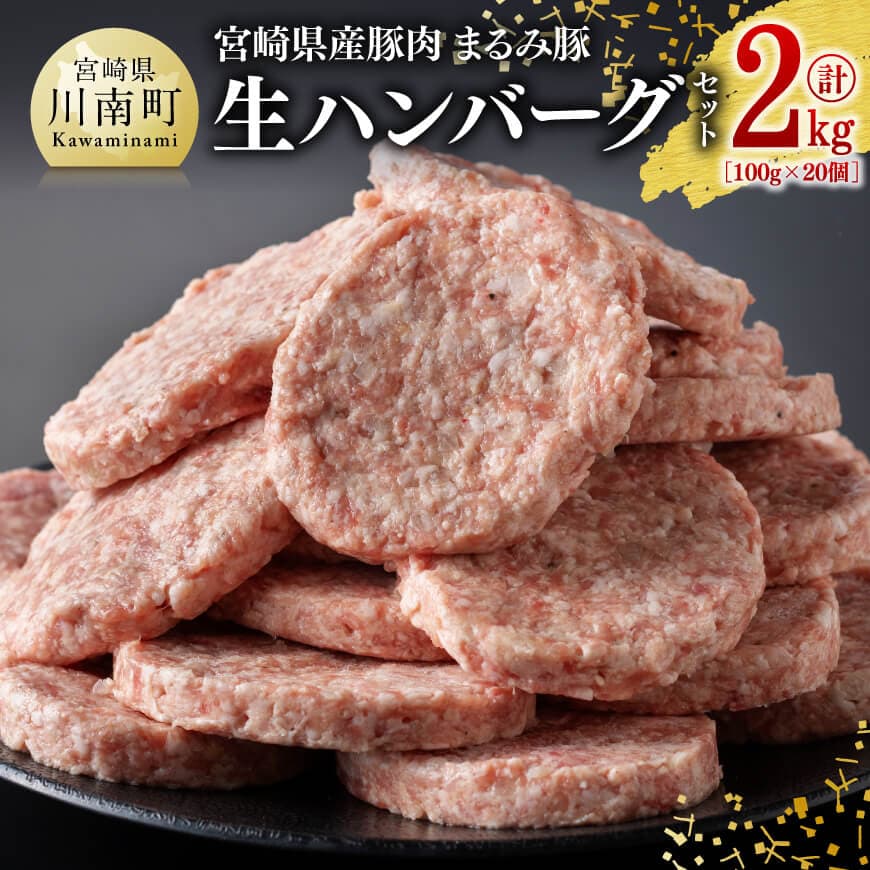 【ふるさと納税】※レビューキャンペーン※ 宮崎県産豚肉 「まるみ豚」 生ハンバーグセット計2kg（100g×20個） - 肉 豚肉 国産 ハンバ―グ 弁当 おかず お手軽 真空パック 九州産 宮崎県産 川南町産 送料無料 D11518