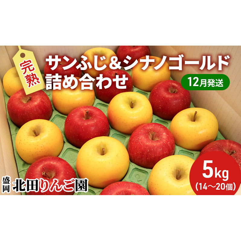 先行予約【12月発送】盛岡北田りんご園 完熟サンふじ＆シナノゴールド詰め合わせ 約5kg（14～20玉）