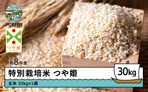 新米 米 玄米 令和8年産 米 つや姫 30kg12月上旬発送 大石田町産 特別栽培米 玄米 ks-tsgxb30-12f