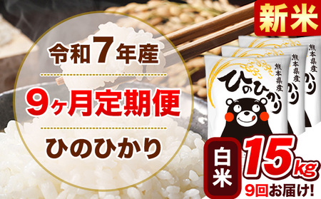 新米 令和7年産【9ヵ月定期便】白米 ひのひかり 計9回お届け 15kg 5kg×3袋《お申込み翌月から出荷》 熊本県産 精米 ひの 米 こめ ヒノヒカリ コメ お米 津奈木