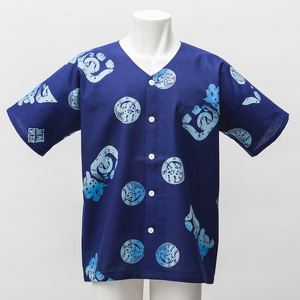 a17-078　夏 祭り 魚がし シャツ S･M･L 紺地×ブルーぼかし