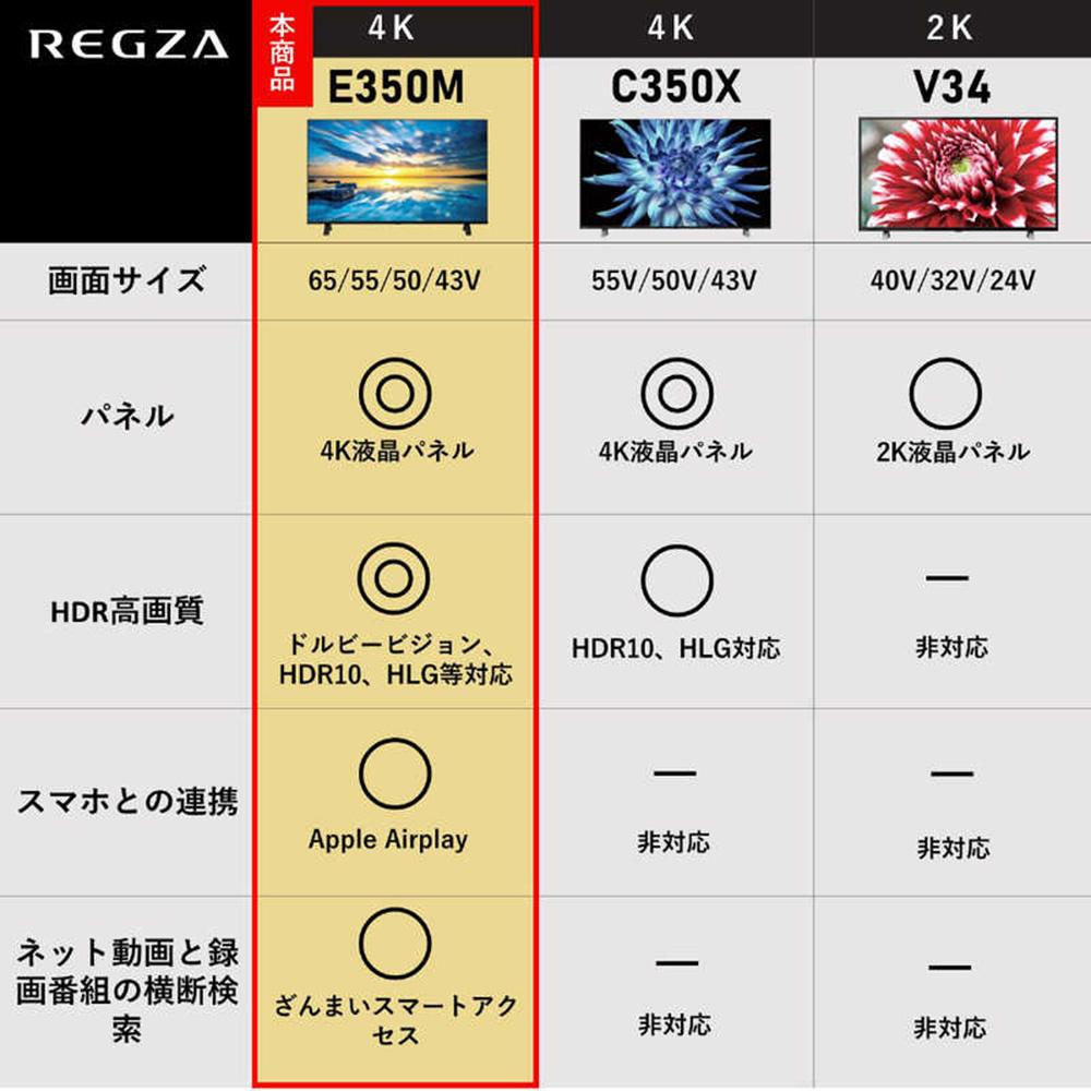 TVS REGZA【標準設置費込み】4K液晶テレビ REGZA ( レグザ ) E350Mシリーズ 50V型 [4K対応 / Apple AirPlay対応 / 4Kチューナー内蔵 / YouTube