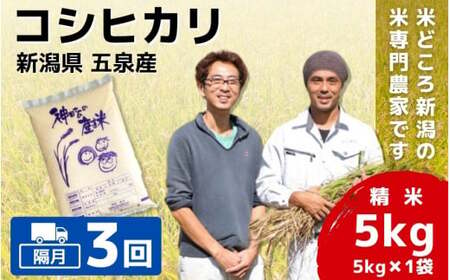 【令和6年産新米】〈隔月3回定期便〉「わくわく農場」の五泉産 精米 コシヒカリ 5kg(5kg×1袋)［2024年10月中旬以降順次発送］ わくわく農場