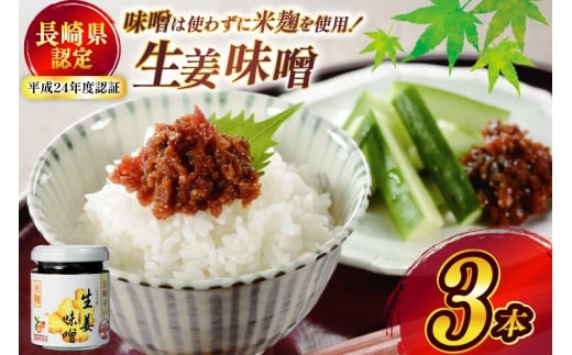 味噌 無添加 生姜味噌 約 300g 100g 3本 [ひらど新鮮市場 長崎県 平戸市 hr42bgy400093] しょうが味噌 生姜 米麹  無農薬 おかず 常温 保存 惣菜