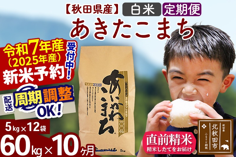※令和7年産 新米予約※《定期便10ヶ月》秋田県産 あきたこまち 60kg【白米】(5kg小分け袋) 2025年産 お届け時期選べる お届け周期調整可能 隔月に調整OK お米 藤岡農産|foap-11310