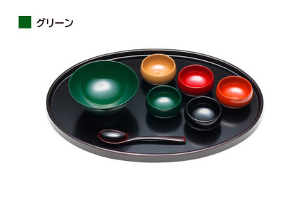 【名入れ不可】こどもしっき　彩ベビー食器ギフトセット　グリーン　全８点入り 　漆器 お椀
