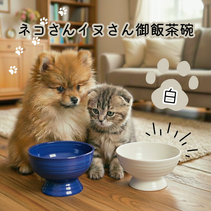 【ふるさと納税】 ペット用 ご飯茶碗 (白) ネコ 猫 ねこ イヌ 犬 わんこ フードボウル 陶器 食器 重い 動きにくい ごはん皿 首に優しい 食べやすい 器 ネコ用茶碗 犬用茶碗 ペット食器 えさ皿 高知県 黒潮町