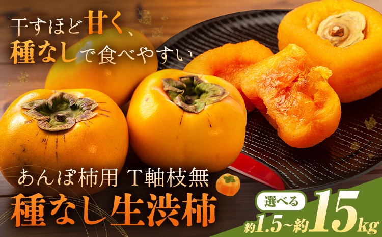 【2026年先行予約】柿 かき あんぽ柿用 T軸枝無 種なし 生渋柿 選べる 1.5~2kg 4.5~5kg 14.5~15kg ふるさと農園《10月中旬-11月上旬頃より発送予定(土日祝除く)》 和歌山県 日高町 贈り物 ギフト---wsh_fsn15_10c11j_25_11000_612---